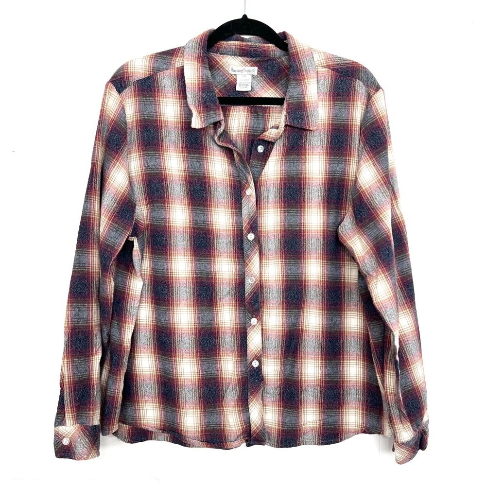 Hasting‎ & Smith Flannel Plaid Button Down Shirt Navy Blue Tan Red Size 2X
